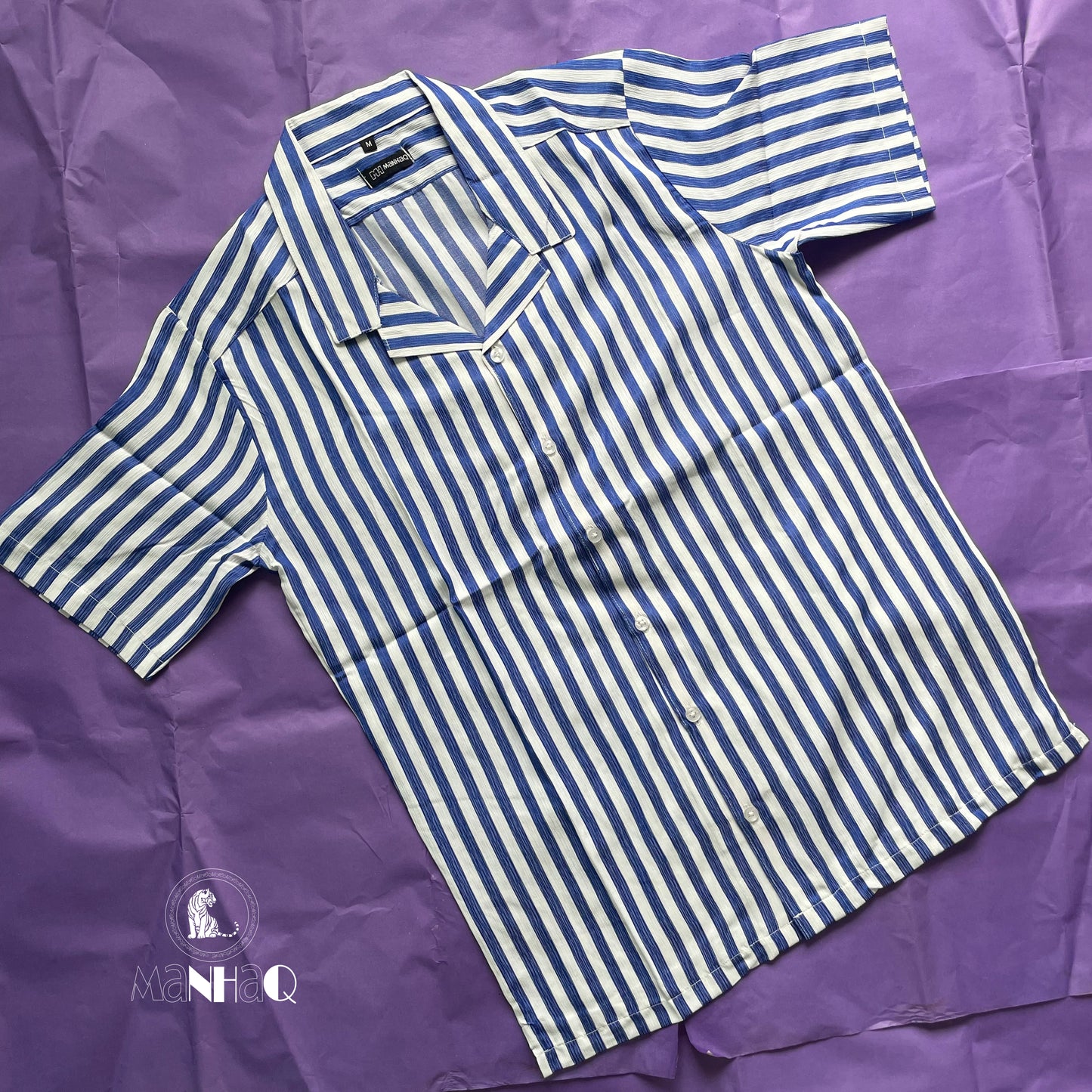 W&B Stripe cuban collar Half Sleeve Shirt