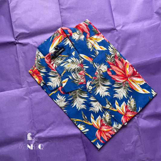 Hawaiian Floral Print Cotton Cuban Collar Shirt