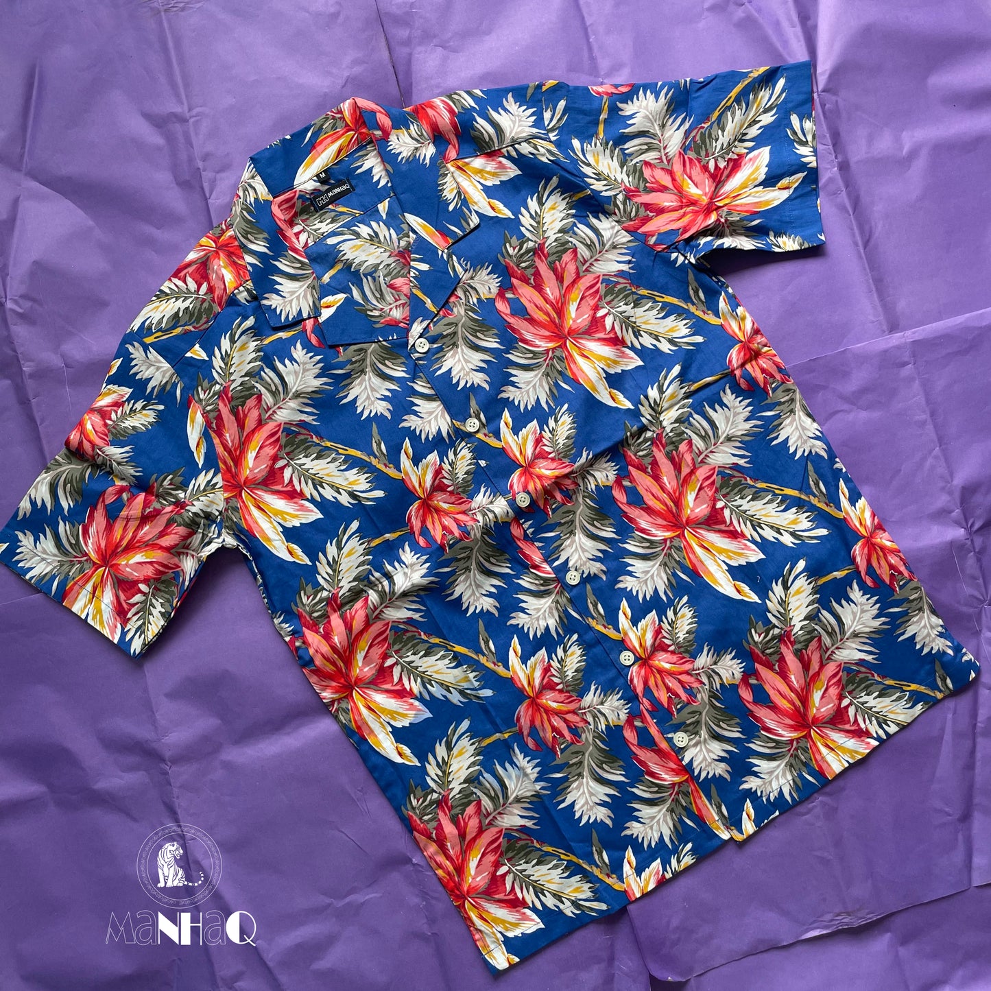 Hawaiian Floral Print Cotton Cuban Collar Shirt
