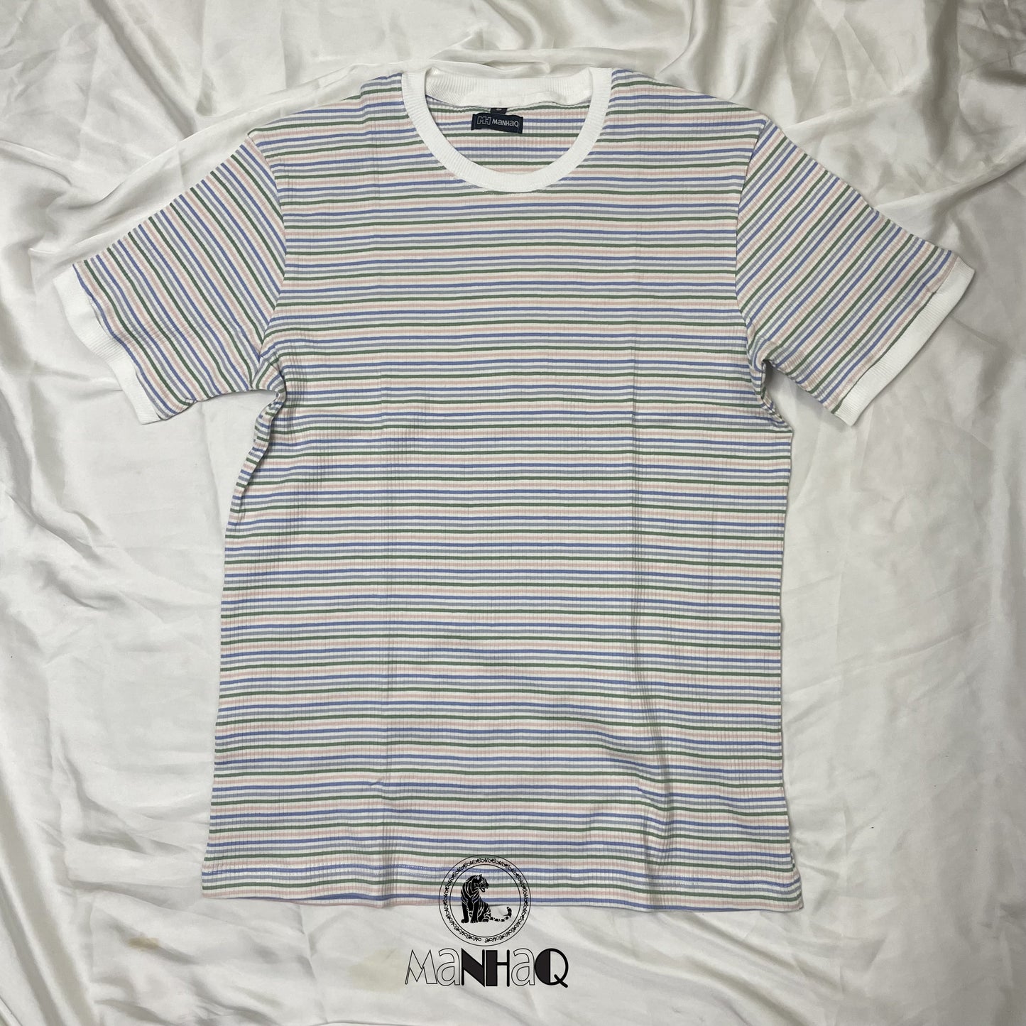 Half sleeve crew neck stripped T-shirt