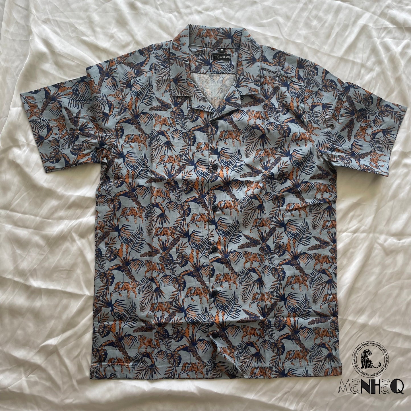 Jungle print Cuban collar Half sleeve Shirt